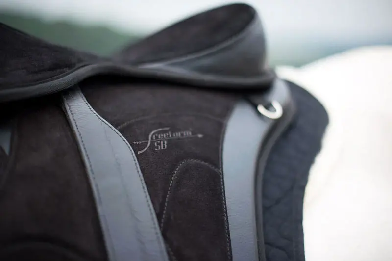 Version 4 negro - silla de montar negra sobre un caballo blanco